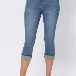 Clothing Judy Blue Mid Rise Cuffed Capri- 78101