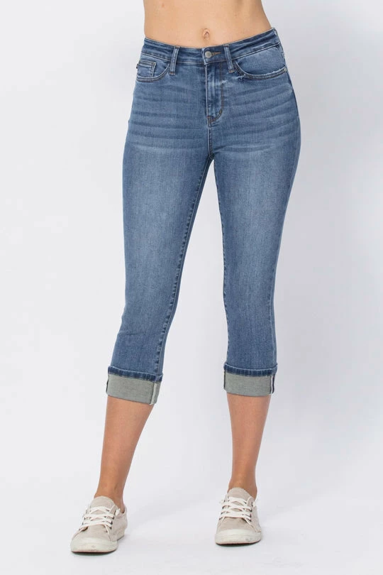 Clothing Judy Blue Mid Rise Cuffed Capri- 78101 1 Clothing Judy Blue Mid Rise Cuffed Capri- 78101