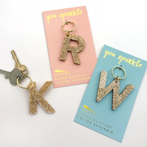 Lucky Feather Glitter Letter Keychain 2 Lucky Feather Glitter Letter Keychain