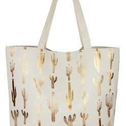 Accessorize Me Large Fabric Tote With Foil Cactus Pattern
